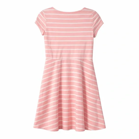 The Children’s Place Pink Stripe Skater Dress Girls L 10/12 Keyhole Neck - Picture 2 of 4